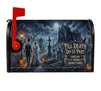 Till Death Do Us Part - Coppia di coperture magnetiche per cassetta postale | Architettura gotica, involucri per cassette postali, accenti zucche, cimitero al chiaro di luna, tema romantico scuro