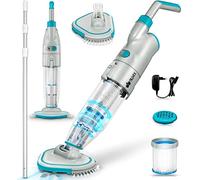 tillvex Aspirapolvere per piscina con batteria, asta telescopica per piscina, con filtro e sistema a 2 velocità, set di pulizia senza fili (fino a 25 m³, asta telescopica da 3,60 m)