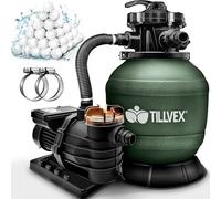 tillvex Impianto di filtraggio a sabbia per piscina, 13.200 l/h fino a 40.000 l + palline filtranti da 1200 g | impianto di filtraggio a 7 vie valvola e adattatore 2 in 1 Ø 32 - 38 mm | filtro a