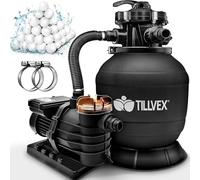 tillvex Impianto di filtraggio a sabbia per piscina, 13.200 l/h fino a 40.000 l + palline filtranti da 1200 g | impianto di filtraggio a 7 vie valvola e adattatore 2 in 1 Ø 32 - 38 mm | filtro a