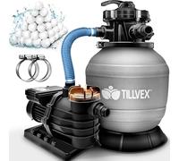 tillvex Impianto di filtraggio a sabbia per piscina, 13.200 l/h fino a 40.000 l + palline filtranti da 1200 g | impianto di filtraggio a 7 vie valvola e adattatore 2 in 1 Ø 32 - 38 mm | Filtro a