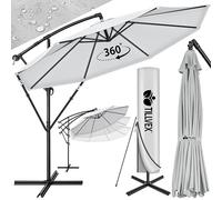 tillvex Ombrellone da Giardino 350 cm con copertura, frangivento e manovella | Ombrellone con asta per giardino, terrazza, balcone | in Alluminio con protezione UV - impermeabile | Ombrellone con base