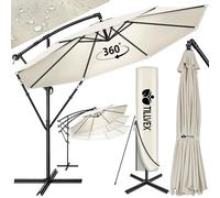 Tillvex Ombrellone da Giardino 350 cm Con Copertura, Frangivento e Manovella | Per Terrazza, Balcone | in Alluminio Con Protezione UV - Impermeabile | Con Base