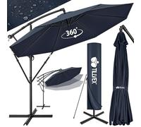 Tillvex Ombrellone da Giardino 350 cm Con Copertura, Frangivento e Manovella | Per Terrazza, Balcone | in Alluminio Con Protezione UV - Impermeabile | Con Base