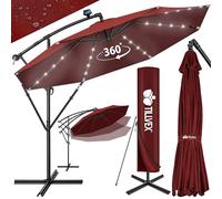 tillvex Ombrellone da Giardino LED Solar Ø 300 cm con copertura, frangivento e manovella | Ombrellone con interruttore on/off e base | Materiale Alluminio con protezione UV - impermeabile con base