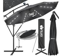 tillvex Ombrellone da Giardino LED Solar Ø 350 cm con manovella, couverture et parevent | Ombrellone con interruttore on/off e base | Materiale Alluminio con protezione UV - impermeabile