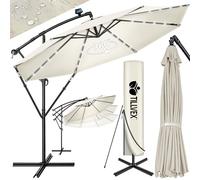 tillvex Ombrellone da Giardino LED Solar Ø 350 cm con manovella, couverture et parevent | Ombrellone con interruttore on/off e base | Materiale Alluminio con protezione UV - impermeabile