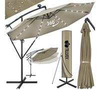 tillvex Ombrellone da Giardino LED Solar Ø 350 cm con manovella, couverture et parevent | Ombrellone con interruttore on/off e base | Materiale Alluminio con protezione UV - impermeabile