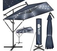 tillvex® Ombrellone da Giardino Rettangolare LED Solar Ø 330 cm + Copertura con Manovella | Ombrellone Decentrato con Base & Protezione Antivento | Protezione UV, impermeabile & Girevole a 360°
