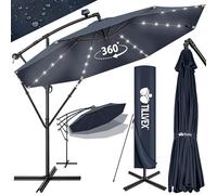 Tillvex Ombrellone Giardino LED Solar Ø300 cm Manovella Base | Interruttore UV-Proof Alluminio Impermeabile