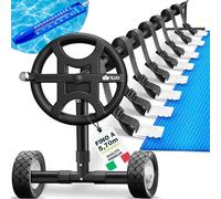 tillvex Rullo Avvolgitore per Telo da Piscina 3-5,70 m con termometro e Nastri di Fissaggio | Sistema di avvolgimento per Teli solari | Dispositivo di avvolgimento per Teli per Piscina e coperture