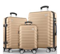 tillvex® Set di 3 valigie da viaggio + bilancia per bagagli, 3 cinghie per valigie e 3 etichette per bagagli, set da 4 ruote, trolley valigia TSA, serratura rigida M-L-XL, champagne