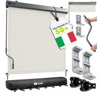 tillvex® Tenda da sole verticale 140 x 250 cm per interni ed esterni, impermeabile, con manovella, per balcone, terrazza e giardino, protezione solare in alluminio, tenda avvolgibile per balcone