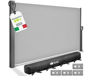 tillvex® Tenda laterale estensibile e oscurante 200 x 300 cm con copertura per balcone, giardino e terrazzo | Tenda a rullo con supporto a parete | Protezione dal sole, in acciaio inox, antivento