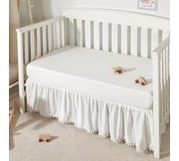 TILLYOU Gonna per culla per bambine e ragazzi, gonna da letto increspata con pompon, 71,1 x 132,1 cm, 35,6 cm, bianco
