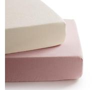 TILLYOU Mussola - Set di 2 lenzuoli con angoli elasticizzati per lettino, 60 x 120 cm, 100% cotone, per bambini, rosa e mandorla
