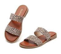 Tilocow Sandali piatti da donna con rivetti intarsiati, sandali a due strisce, casual per l'estate, Leopardato, 37 EU