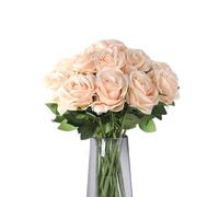 TILONKJ 12 Pezzi Rose Artificiali,Rose Artificiali a Stelo Lungo 51cm,Bouquet di Fiori Eterni,Fiori di Plastica Incredibilmente Realistici,Per Bouquet da Sposa,Matrimoni,Giardini,Cimiteri(Champagne)