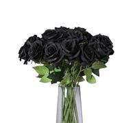 TILONKJ 12 Pezzi Rose Artificiali,Rose Artificiali Nere a Stelo Lungo,Rose di Plastica Dall'aspetto Davvero Realistico,Per Matrimoni Gotici,Festival Musicali,Feste di Halloween,Funerali(Nero)