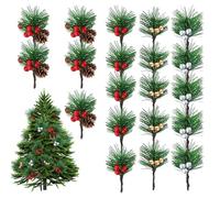 TILONKJ 20 Pezzi Rami di Pino Artificiali con Bacche Rosse e Pigne,Piccoli Rami Natalizi Decorativi,per Ghirlande Natalizie fai da te,Matrimoni Invernali(4 Stili)