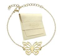 TILOVE - Bracciale Farfalla in Acciaio Inossidabile Dorato - Simbolo di Trasformazione e Libertà - Catena Regolabile 16 + 5 cm - Regalo Elegante con Pochette in Microfibra e Cartoncino Ispirazionale