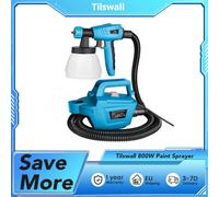 Tilswall 800W Paint Sprayer, Max 1100ml/min Spray Speed, 1300ml Detachable Tank, 3 Nozzles Sizes, 2.5m Air Hose, 3m Power Cable JS-FB17AI