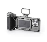 TILTA Khronos Gabbia per telefono per iPhone 15 Pro con mini pannello LED e maniglia Focus PD, supporto video mobile in lega di alluminio, kit base stabilizzatore custodia per smartphone - Grigio
