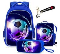TILYTADLY Zaino per la scuola per ragazzi - Zaino sportivo per ragazzi per bambini ragazzi scuola elementare media, Soccer-Blue-02-Set Zaino, moderno