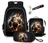 TILYTADLY Zaino per la scuola per ragazzi - Zaino sportivo per ragazzi per bambini ragazzi scuola elementare media, Calcio-nero-05-zaino Set, Sportivo