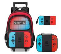 TILYTADLY Zaino per ragazzi - Zaino da gamer con ruote, trolley per la scuola, per ragazzi, set zaino rosso-blu
