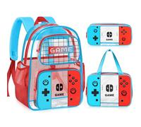 TILYTADLY Zaino scolastico per ragazzi - Clear Gamer Boys zaino per bambini ragazzi ragazzi, Set rosso e blu