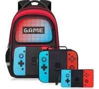 TILYTADLY Zaino per la scuola per ragazzi - Zaino per ragazzi con scatola per il pranzo e astuccio per bambini ragazzi scuola media elementare - HFHTDC Videogiochi Bookbag 17 ″ Grande capacità
