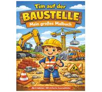 Tim auf der Baustelle - Malbuch für Kinder ab 3 Jahren: Einfache Ausmalbilder mit Bagger, Betonmischer, Kran & LKW | Große Motive mit dicken Linien