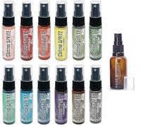 Tim Holtz Distress Spritz Sprays- Kit #3, 12 splendidi colori - Bottiglie da 28,3 g, include Broken China, Rustic Wilderness, Lumberjack Plaid e 9 altri, bottiglia Carnora Ambra, rilascio novembre