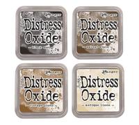 Tim Holtz Ranger Distress Oxide Ink Bundle E - Quattro tamponi da 7,6 x 7,6 cm, fuliggine nera, macchia di noce, foto vintage e lino antico