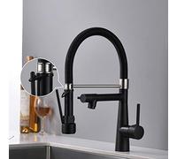 Timaco - Rubinetto da cucina per lavello ad alta pressione, con molla a spirale e blocco, doccetta estensibile, orientabile a 360°, ad estrazione pull-down, colore nero