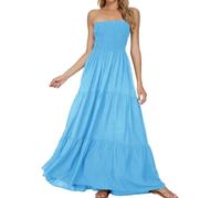 Timathous Donna off Shoulder Estiva Senza Spalline Spiaggia Bohemien Maxi Abito,Top A Tubo Lungo Abiti Vestito (109 IT-Light Blue -L)