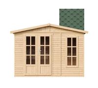 TIMBELA Casetta da Giardino 6m2-332x222xA232 cm - Casetta in Legno da Giardino - Capanno in Legno - Studio Giardino - con tegole bituminose Verde M334FB+H334FBGREEN