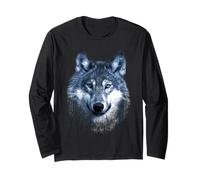 Timber Wolf Face Ritratto Grafica Distressed Art Design Maglia a Manica