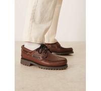 Timberland Authentic - Scarpe da barca classiche marrone medio intrecciate in pelle a 3 occhielli 10.5