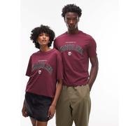 Timberland Authentic - T-shirt oversize color bordeaux con logo grande sul petto stile college-Rosso 99-104 CM