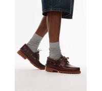 Timberland Authentics - Scarpe da barca classiche con 3 occhielli bordeaux in pelle pieno fiore-Rosso 43