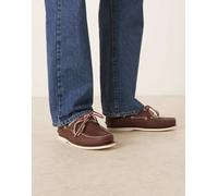 Timberland Authentics - Scarpe da barca classiche con 3 occhielli marroni in pelle pieno fiore-Brown 46