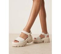 Timberland - Everleigh - Sandali in pelle nabuk bianco sporco neutro con strap sulla caviglia 37