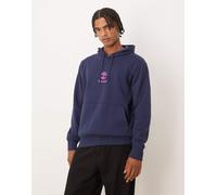 Timberland - Felpa blu peacoat con cappuccio e logo a strati-Blu navy 107-112 cm