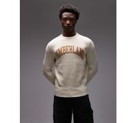 Timberland - Maglia girocollo con logo sul petto stile college bianco sporco 122-127 CM