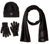 Timberland Men's Double Layer Scarf, Cuffed Beanie & Magic Glove Gift Set, black One Size