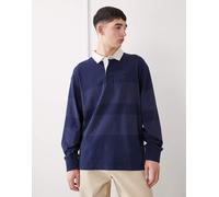 Timberland - Polo stile rugby a maniche lunghe a righe color peacoat-Blu navy 114-119 CM