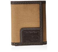 Timberland PRO Men's Canvas Leather RFID Trifold Wallet with Zippered Pocket, Khaki, One Size