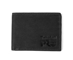 Timberland PRO Men's Slim Leather RFID Bifold Wallet with Back ID Window, Black/Bullard, One Size